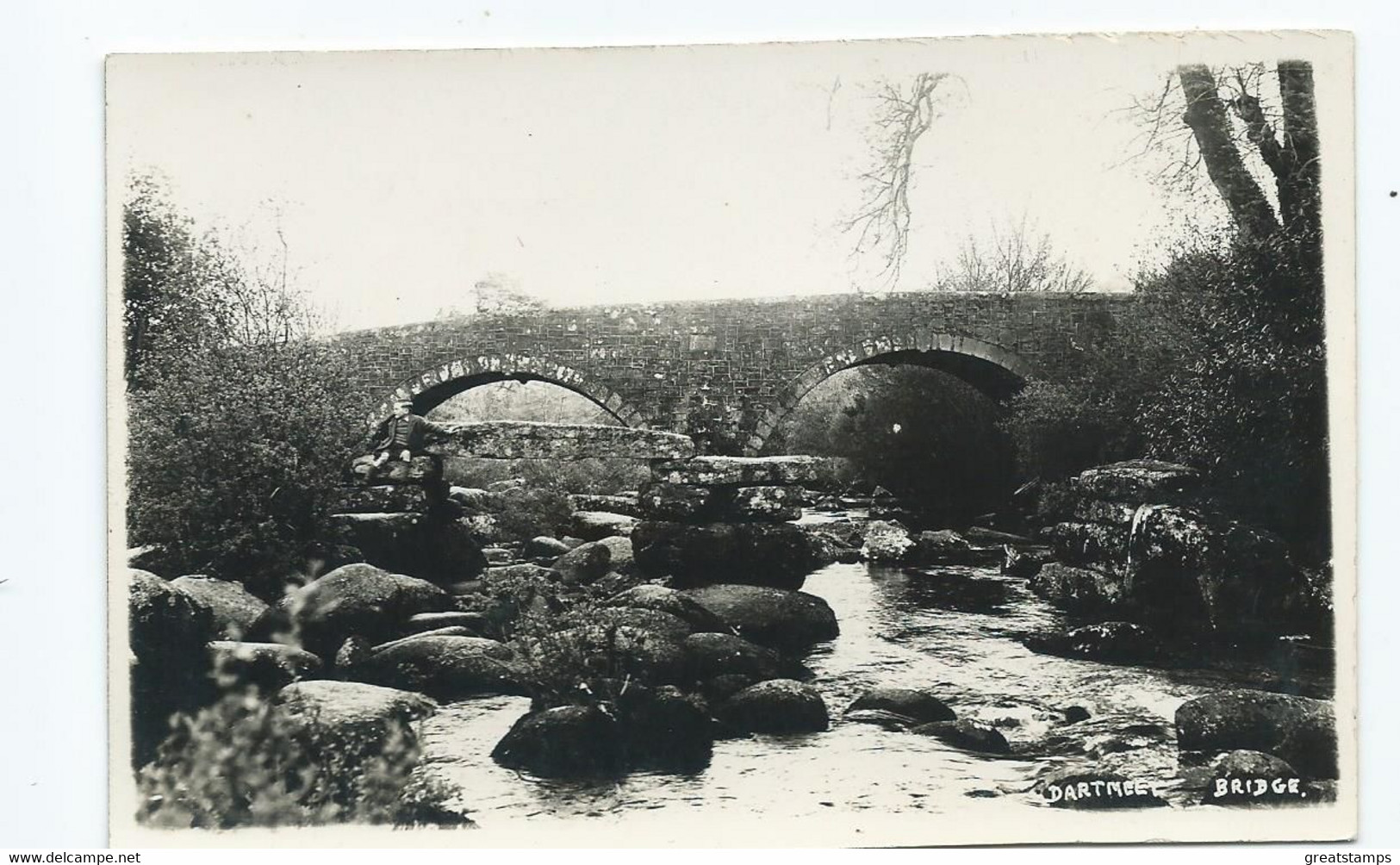 Devon Postcard Dartmoor Real Photo Rp Dartmeet Bridge Plain Back - Dartmoor