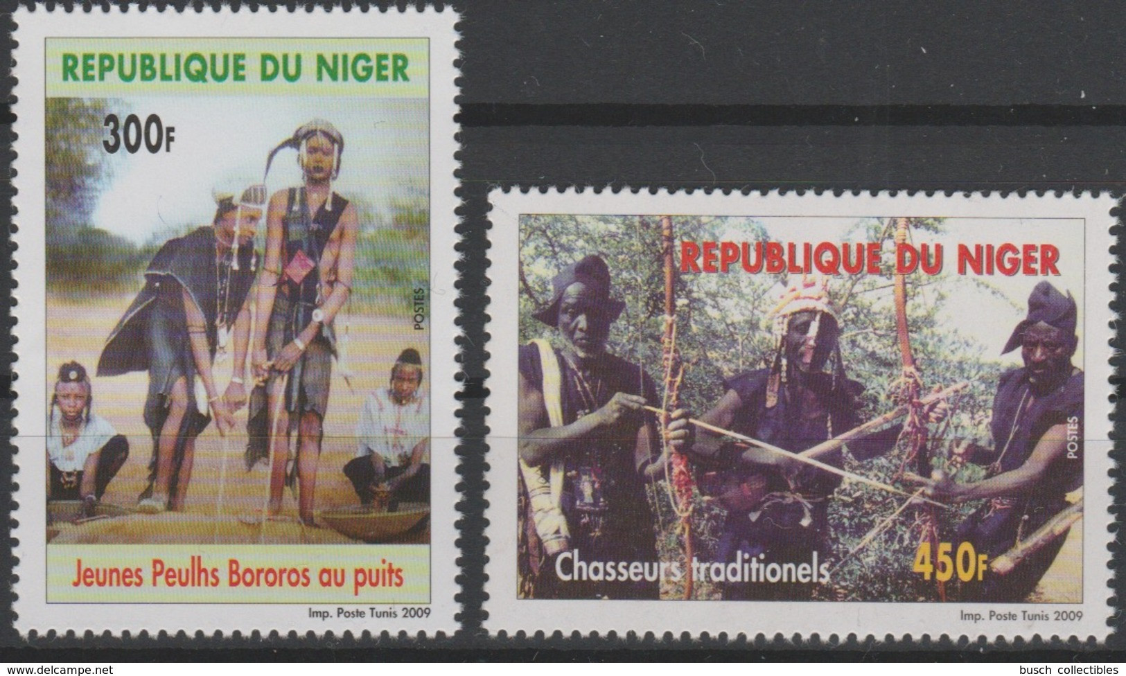 Niger 2009 Mi. 2010 / 2011 Jeunes Peulhs Bororos Au Puits Chasseurs Traditionnels Hunting Jagd Chasse MNH ** 2 Val. - Niger (1960-...)