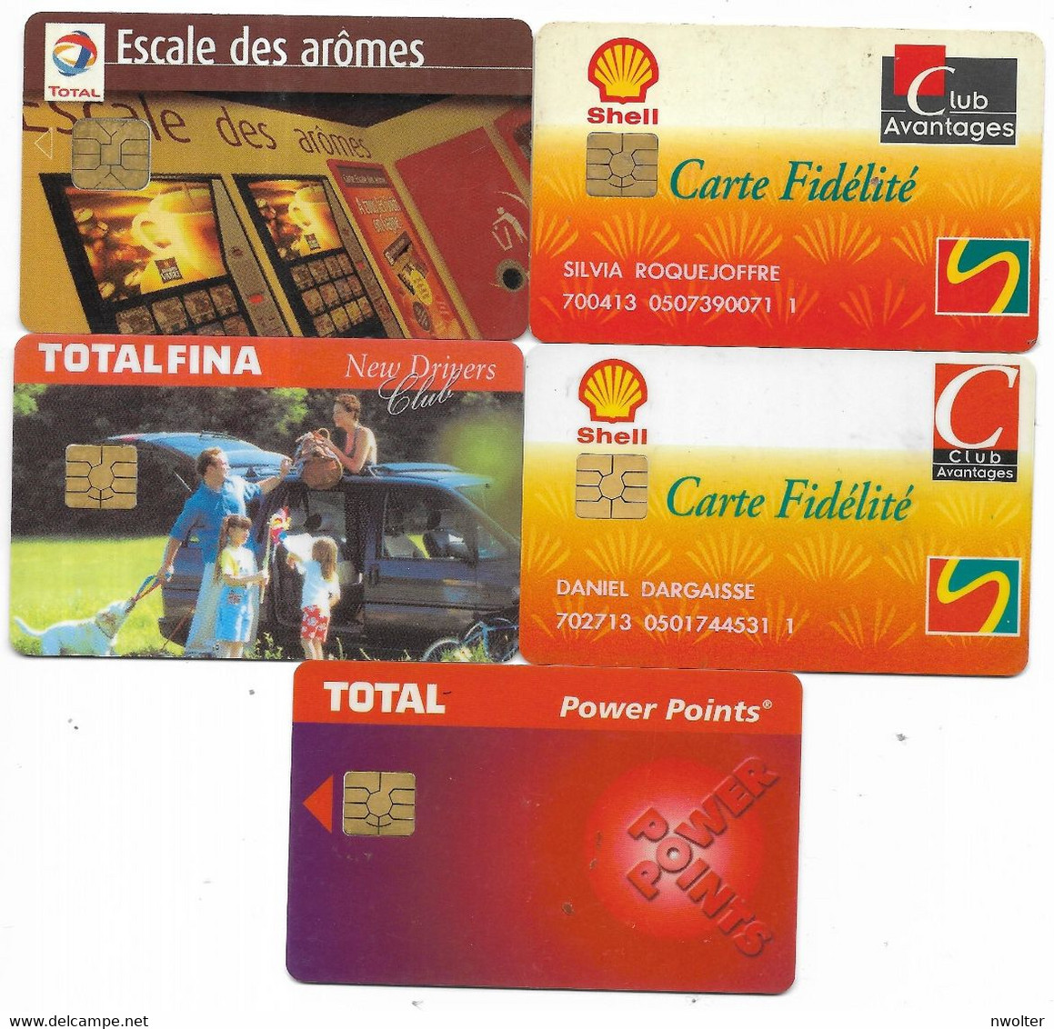 @+ Lot De 5 Cartes à Puce De Stations Service : Total - Shell - Car Wash Cards