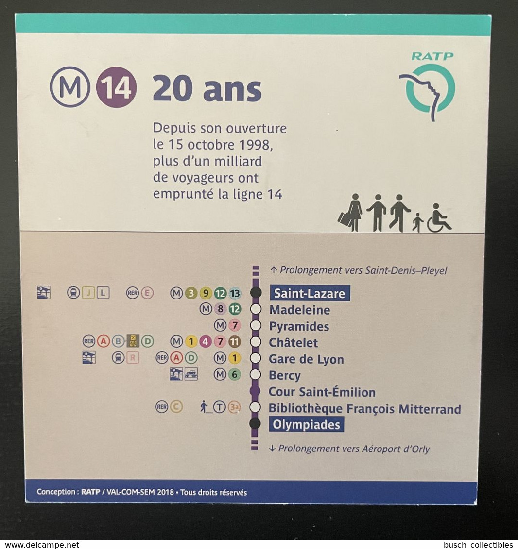 France 2018 Collector RATP Métro Paris 20 Ans Ligne M 14 1998 - 2018 Métropolitain MNH** - Collectors