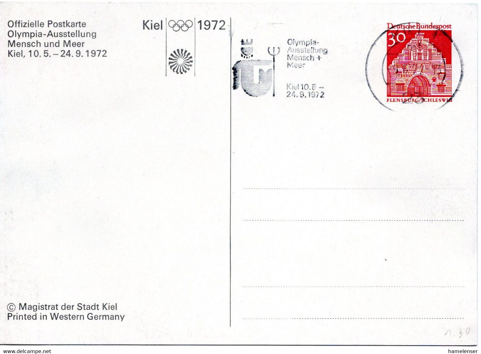 56064 - Bund - 1972 - 30Pfg Gr.Bauten PGAAnsKte "Olympia-Ausstellung" KIEL - OLYMPIA-AUSSTELLUNG MENSCH + MEER ... - Summer 1972: Munich