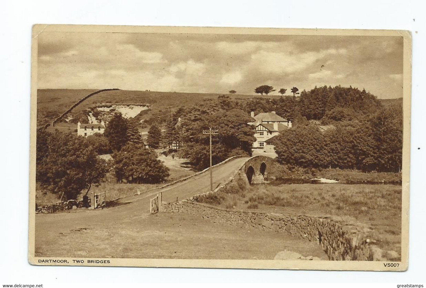 Postcard Devon Dartmoor Two Bridges Photochrom Posted 1956 - Dartmoor