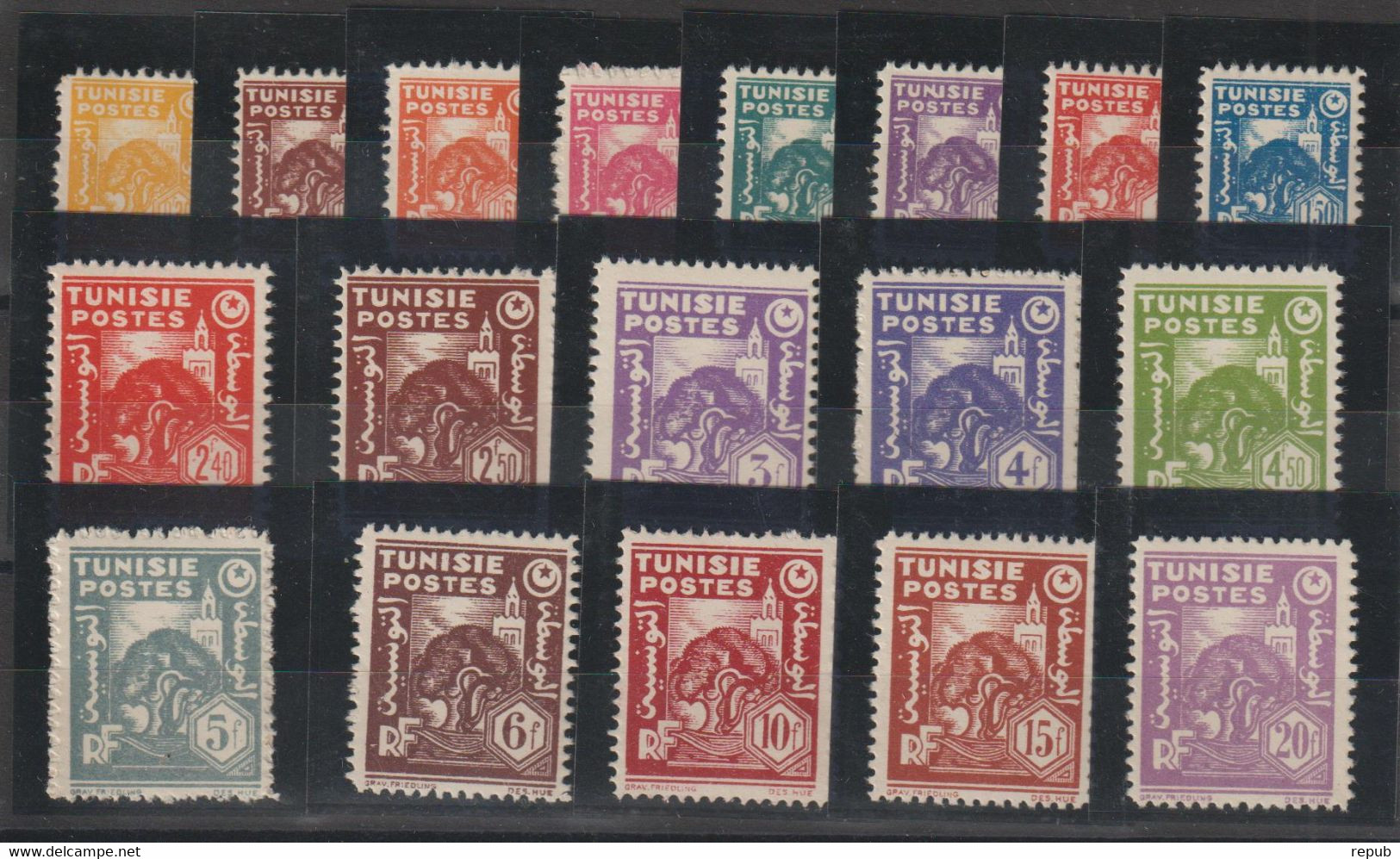 Tunisie 1944-45 Série Courante 250-67, 18 Val ** MNH - Nuovi