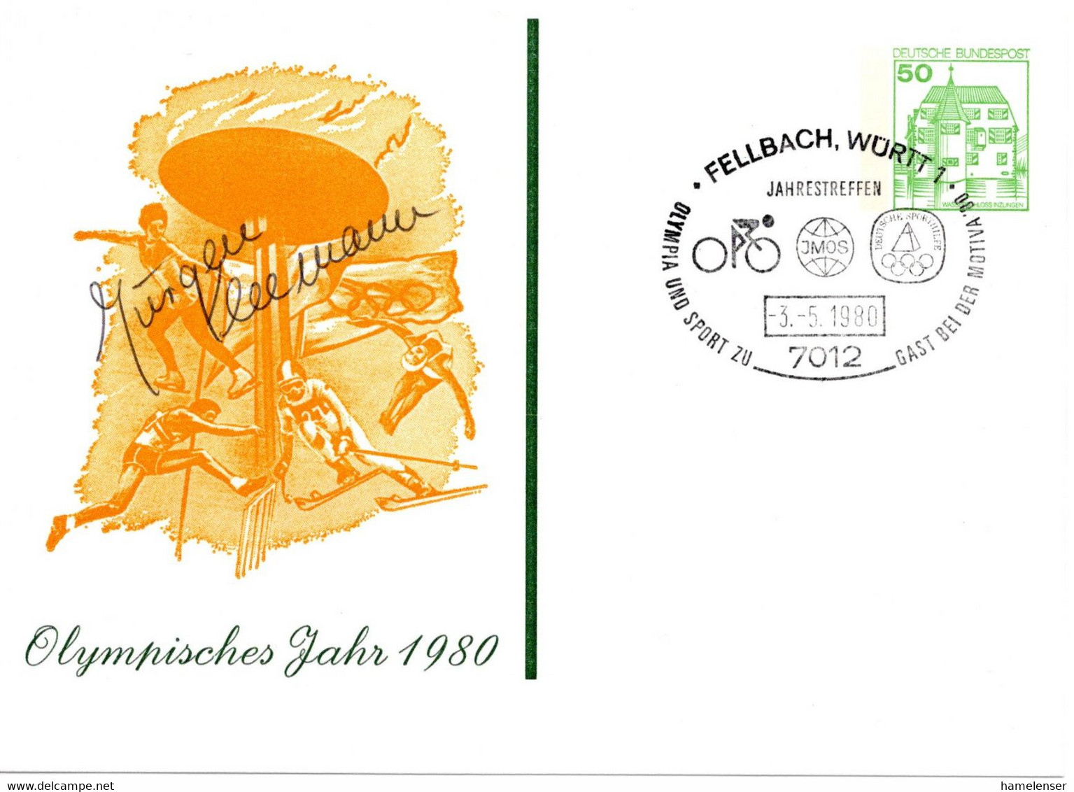 56080 - Bund - 1980 - 50Pfg B&S PGAKte "Olympisches Jahr 1980" SoStpl FELLBACH - JAHRESTREFFEN IMOS ... - Autres & Non Classés