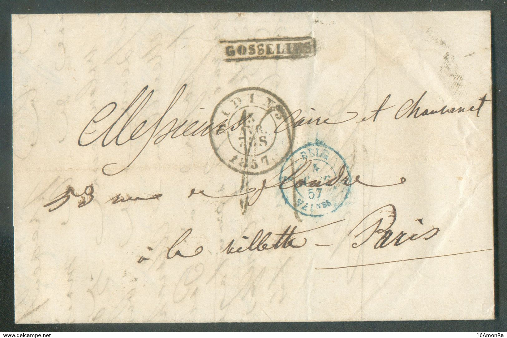 Lettre De GOSSELIES (griffe Encadrée) + Dc Ambulant MIDI N°5 Du 5 Avril 1857 Vers LA Vilette (Paris). - 20673 - Ambulanti