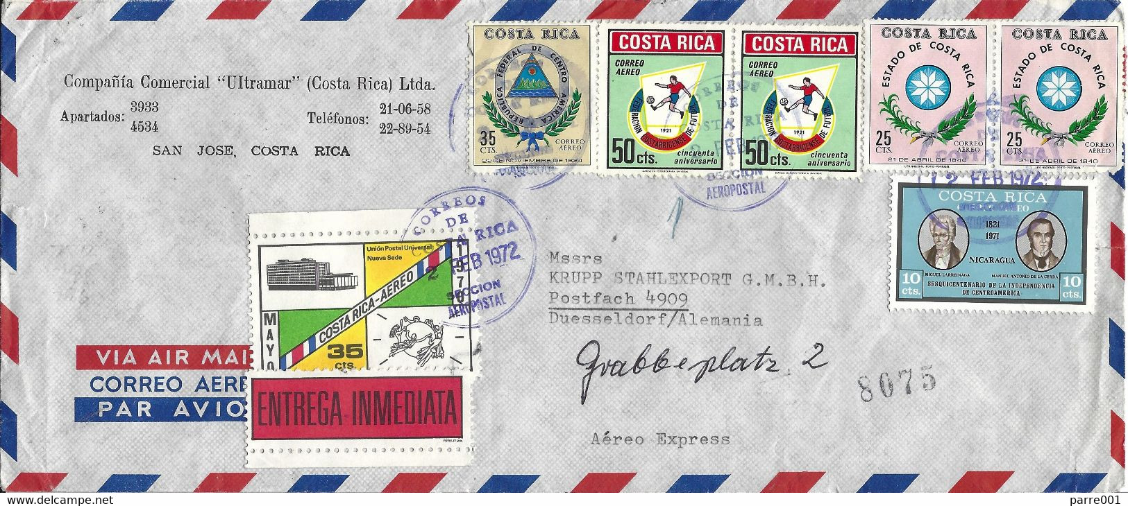 Costa Rica 1972 San Jose UPU Football Armory Express Cover - UPU (Universal Postal Union)