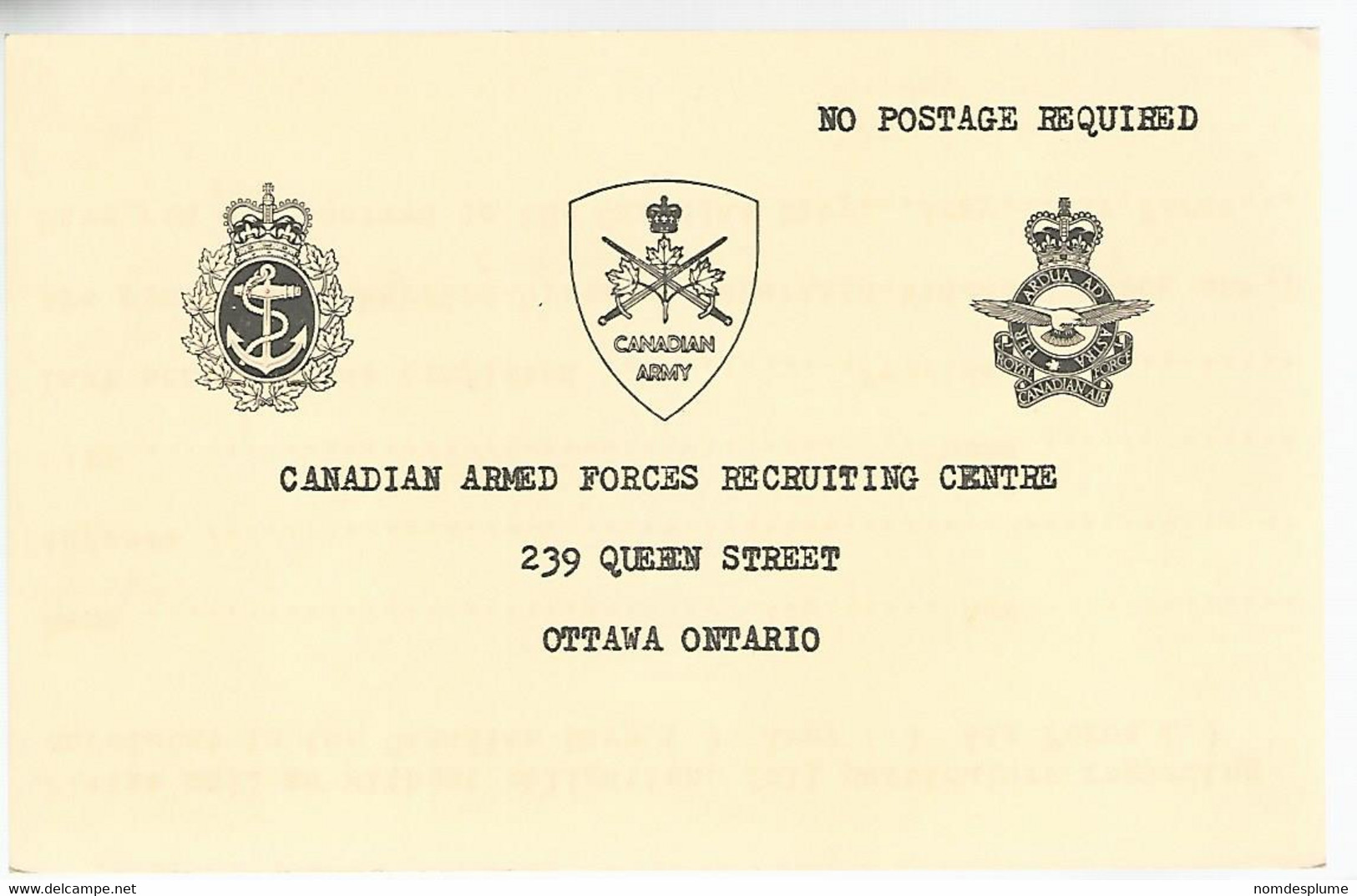 57438) Canada  Miltary Mail Postcard Recruiting Enrolment Requirements - 1903-1954 Kings