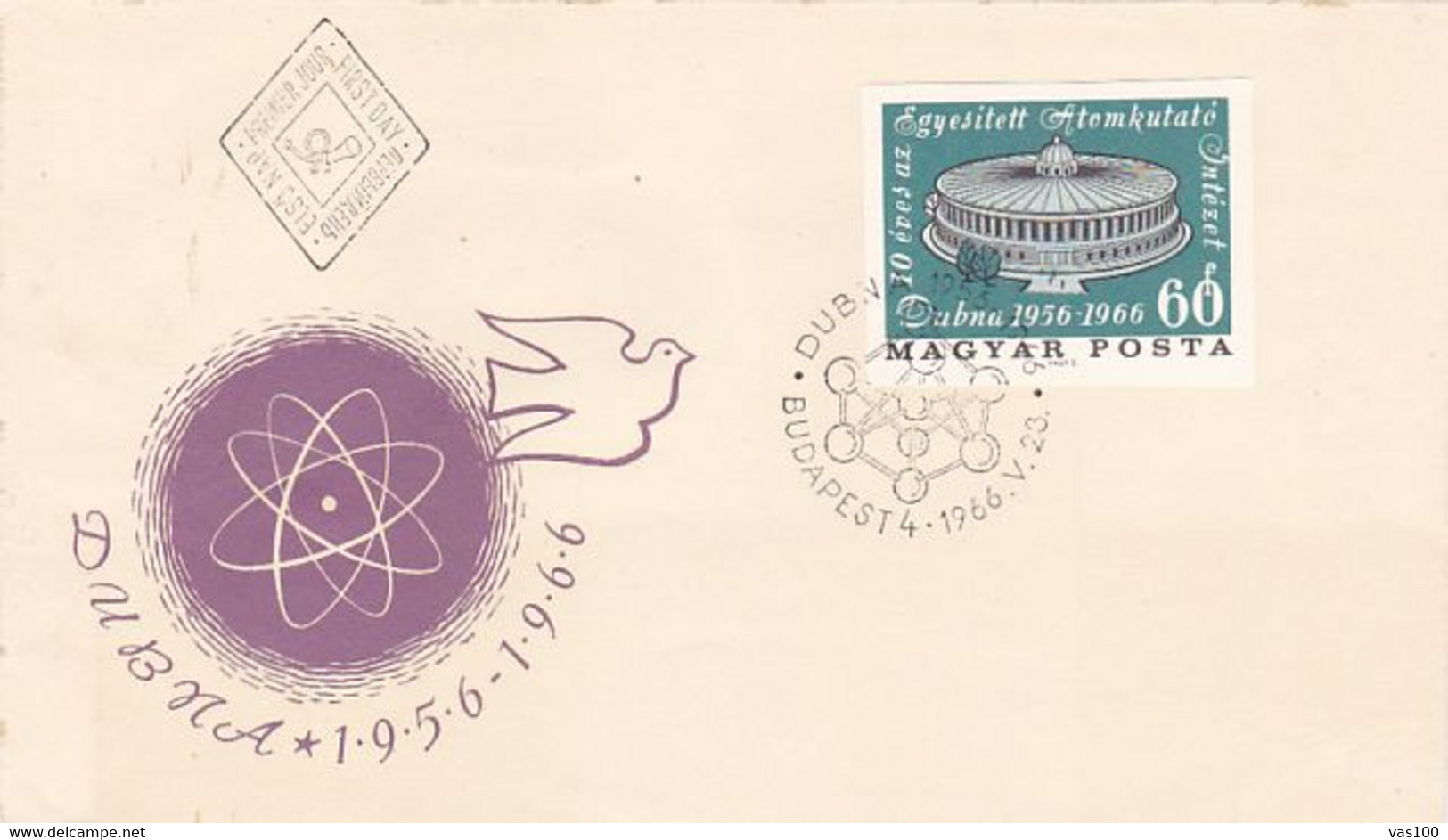 SCIENCE, ENERGY, ATOM, DUBNA JOINT INSTITUTE FOR NUCLEAR RESEARCH, COVER FDC, 1966, HUNGARY - Atomo