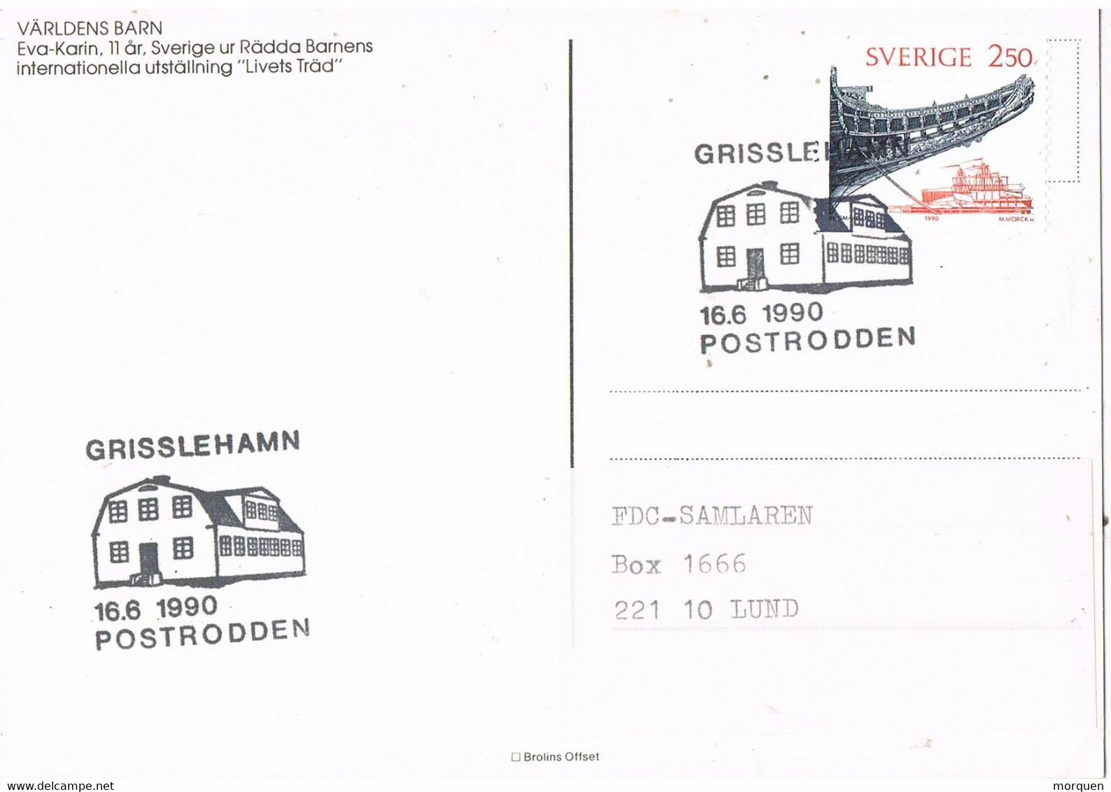 48179. Postal GRISSLEHAMM (sverige) Suecia 1990. Cuadro Eva Karin - Storia Postale