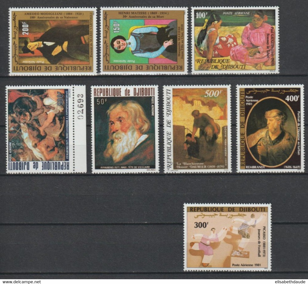 DJIBOUTI - SERIES COMPLETES UNIQUEMENT ** MNH - THEMES : RUBENS / REMBRANDT / GAUGUIN / PICASSO .. - COTE YVERT = 51 EUR - Andere & Zonder Classificatie