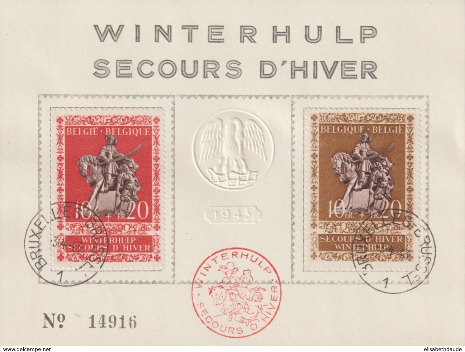 BELGIQUE - 1943 - YVERT 613/614 Sur CARTE SPECIALE SECOURS D'HIVER - OBLITERATION SPECIALE - Lettres & Documents