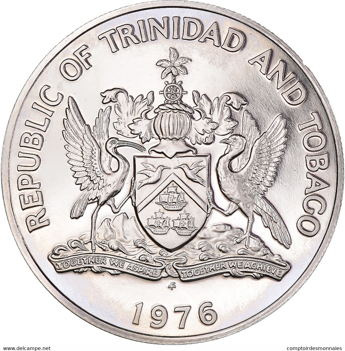 Monnaie, Trinité-et-Tobago, 50 Cents, 1976, Emblème / Steel Drums, Percussions - Trinidad Y Tobago