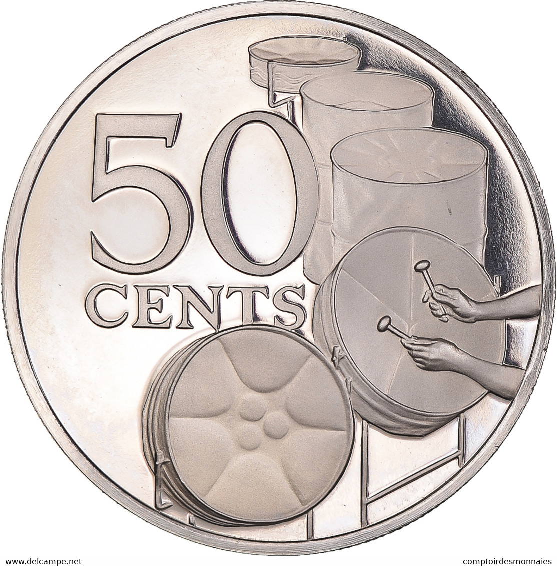 Monnaie, Trinité-et-Tobago, 50 Cents, 1976, Emblème / Steel Drums, Percussions - Trinité & Tobago