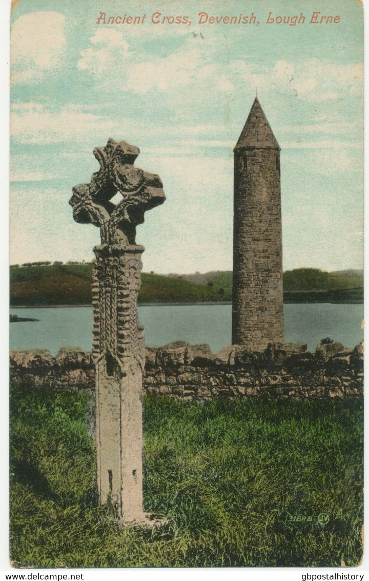 GB „ENNISKILLEN“ Rare Double Ring (27 Mm) IRISH Type (blank Space Between The Arrows) On Very Fine Postcard (Ancient - Brieven En Documenten