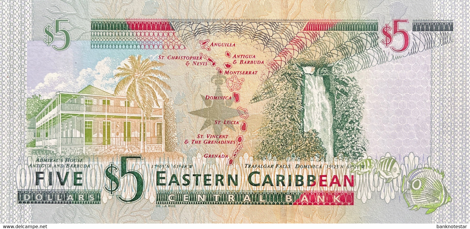 East Caribbean States 5 Dollars, P-42v (2003) - UNC - ST. VINCENT - Caribes Orientales