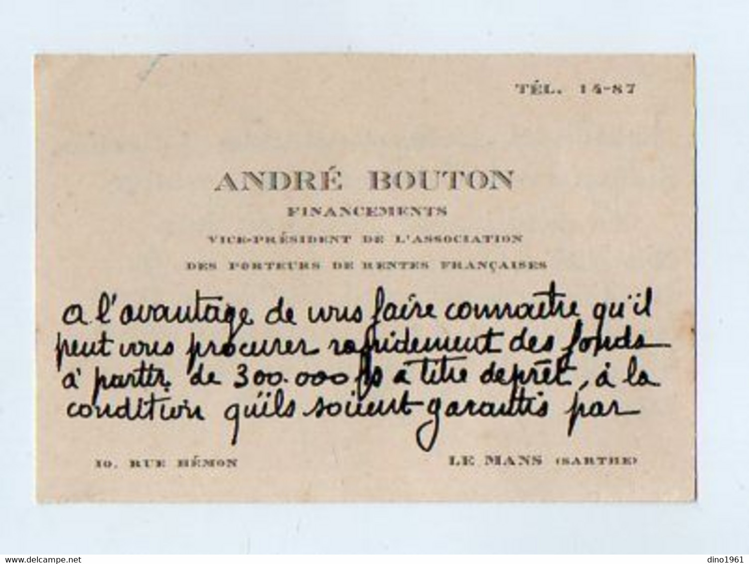 VP21.389 - CDV - Carte De Visite - Mr André BOUTON Financements à LE MANS ( Sarthe ) - Cartes De Visite