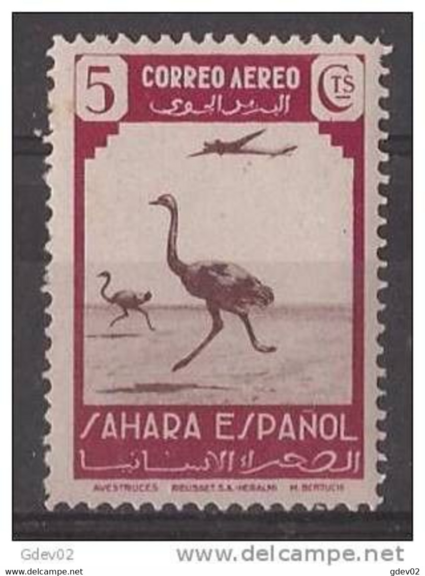 SHR75SASF-L4411PC-TESPAEREO.Marruecos  Maroc.Marocco.Sahara. Español..Fauna Y Avion.Avestruz. 1943 (Ed 75**).EXCELENT - Nuevos