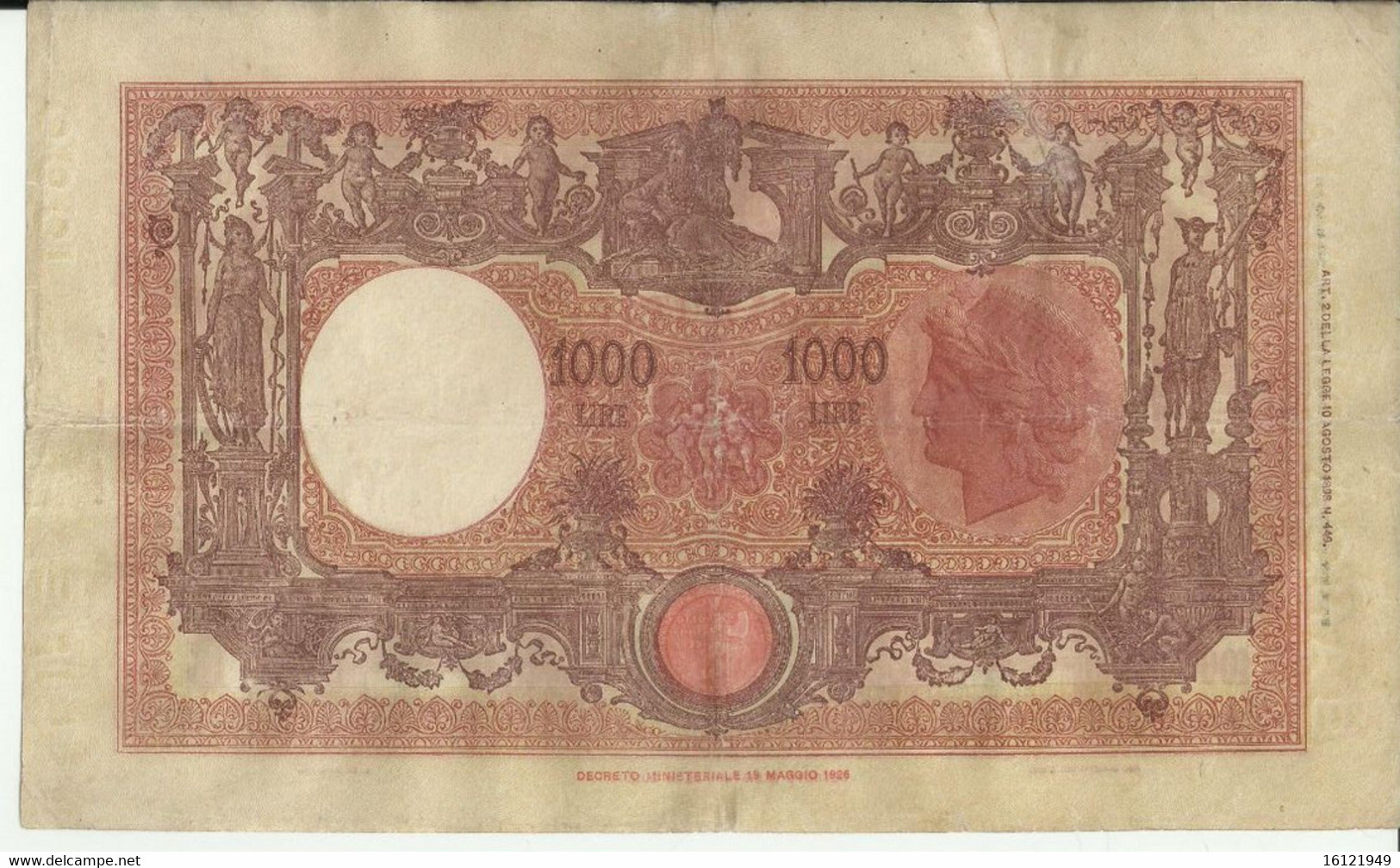 Z255 -1000 LIRE SECONDO TIPO - PRIMA EMISSIONE 12 / 12 / 1942 - 1000 Liras