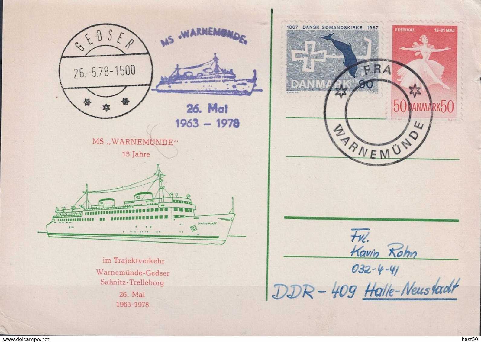 Dänemark Denmark - 15 Jahre "MS Warnemünde" Trajektverkehr Gedser-Warnemünde (MiNr: 464 + 611) 1978 - Siehe Scan LESEN - Briefe U. Dokumente