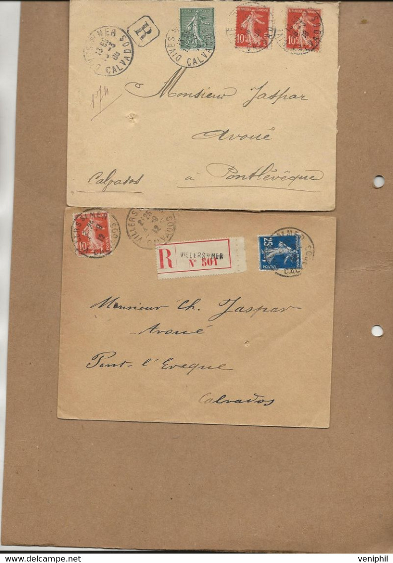 LOT DE 4 LETTRES RECOMMANDEES AFFRANCHIES SEMEUSES TOUTES OBLITERATION CALVADOS -ANNEES  ANNEES 1908-10-11-12 - Manual Postmarks
