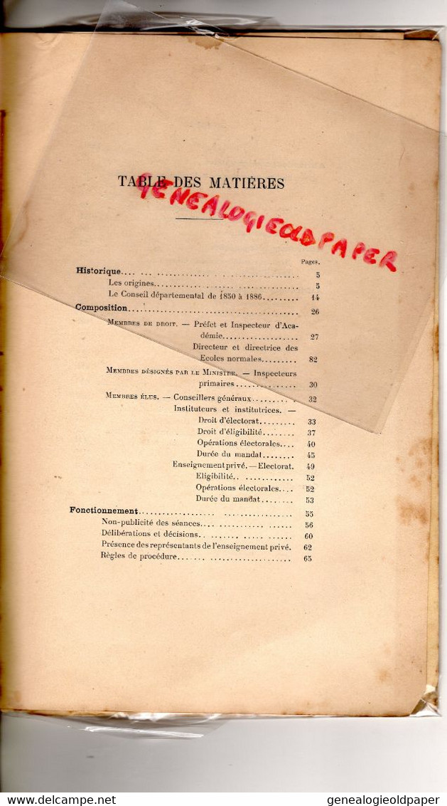 87-LIMOGES- THESE DOCTORAT PAUL VIGNERAS-ECOLE NORMALE INSTITITEURS-LE CONSEIL DEPARTEMENTAL ENSEIGNEMENT PRIMAIRE-1911 - Limousin