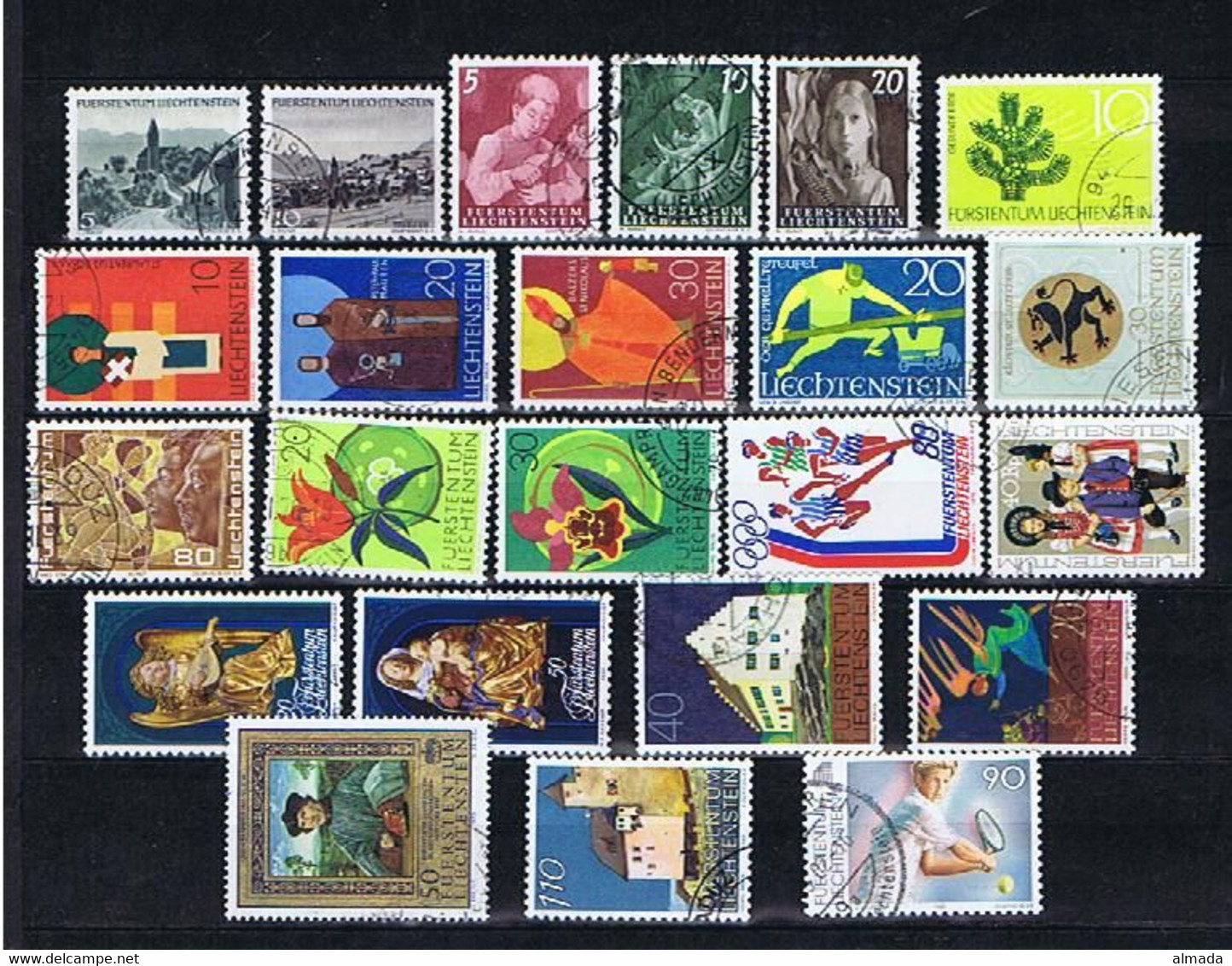 Liechtenstein 1944-1999: 24 Diff. Postally Used, 24 Versch. Gestempelt Echt Gelaufen - Collections