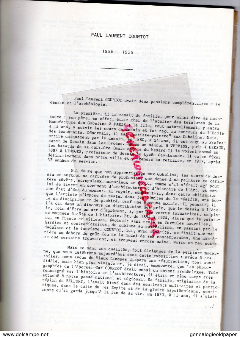 87-LIMOGES- PAUL LAURENT COURTOT PEINTRE 1856-1925- BEAU CATALOGUE MUSEE MUNICIPAL 1975- LOUIS LONGEQUEUE MAIRE- - Limousin