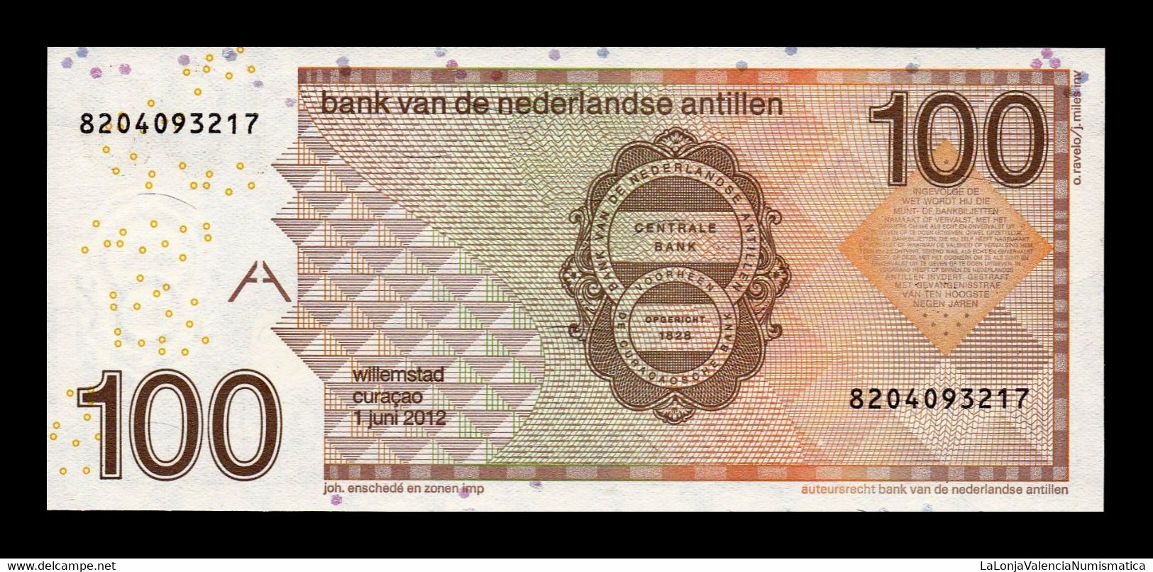 Antillas Holandesas Netherland Antilles 100 Gulden 2012 Pick 31f SC UNC - Antillas Neerlandesas (...-1986)