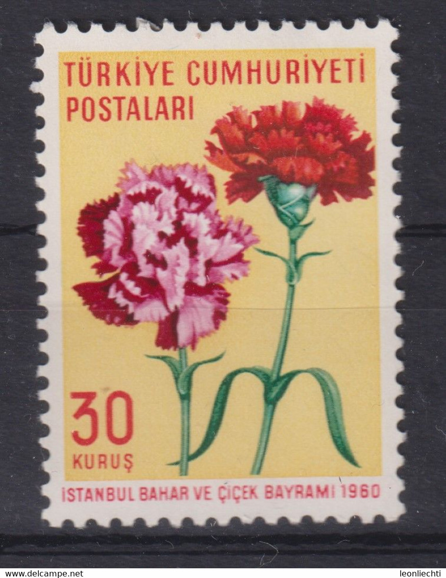 1960  Türkei Mi:TR 1735*, Yt:TR 1528*, Nelken, Frühlingsfest In Istanbul - Unused Stamps