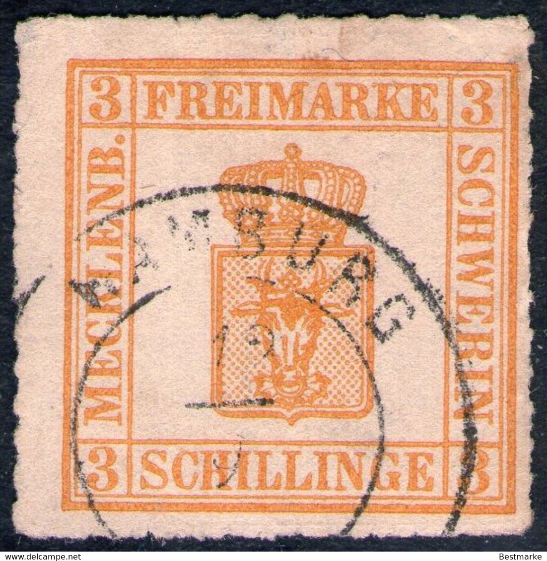HAMBURG 12/9 Auf 3 Shilling Gelborange - Schwerin Nr. 7 II - Pracht - Mecklenburg-Schwerin