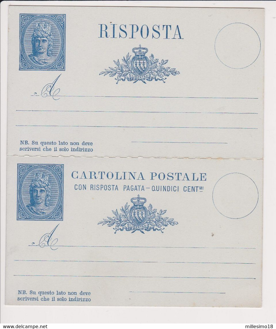 1882 San Marino Italia Intero Postale 15 Centesimi Con Risposta Nuovo 2 Scansioni LEGGI - Covers & Documents