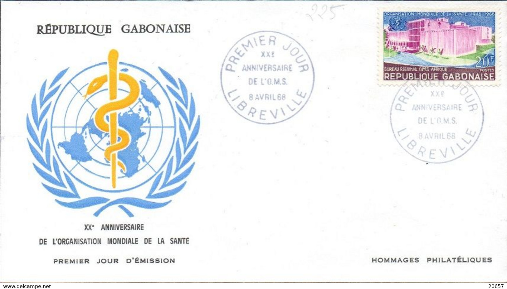 GABON 0225 Fdc OMS , Caducée , Santé - OMS