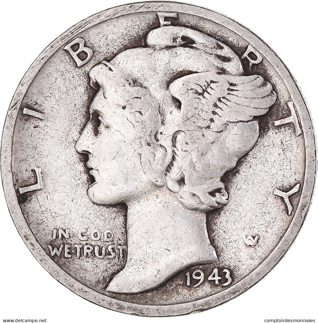 Monnaie, États-Unis, Mercury Dime, Dime, 1943, U.S. Mint, San Francisco, TTB - 1916-1945: Mercury (kwik)