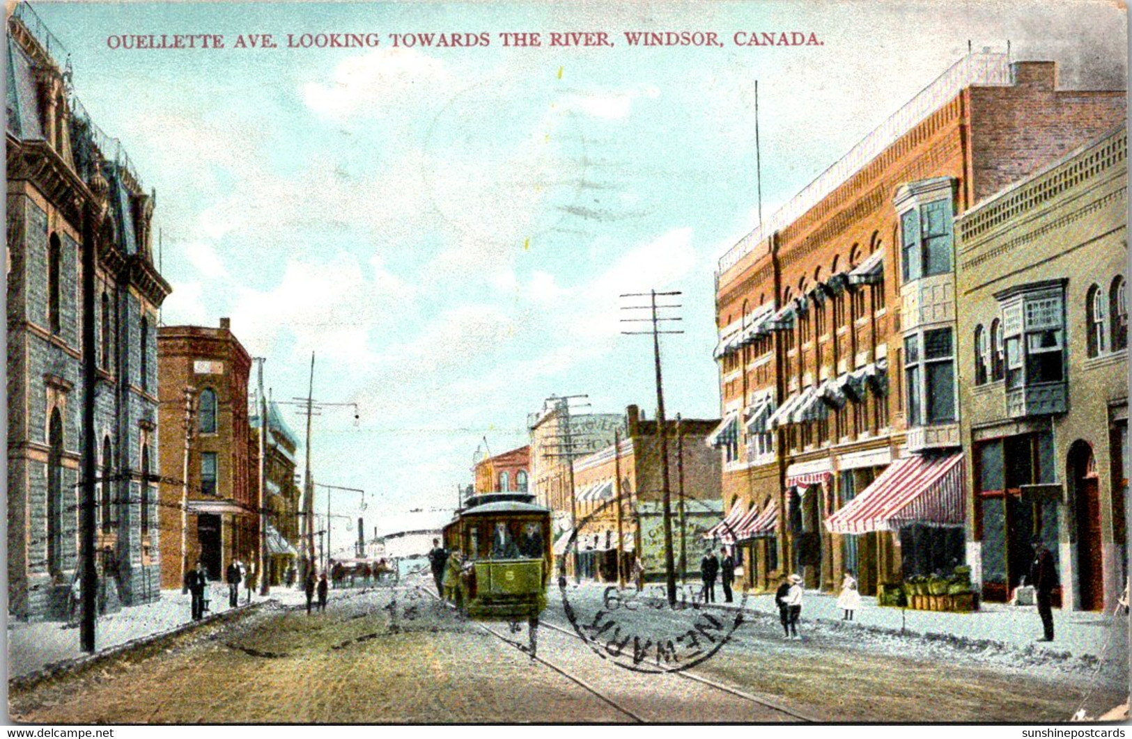 Canada Windsor Trolley On Ouellette Avenue Looking Towards The River 1910 - Windsor