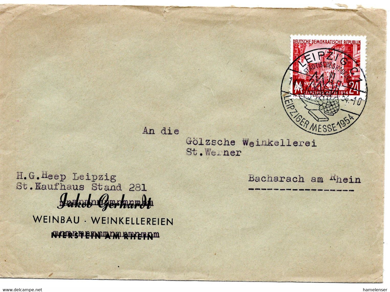 56144 - DDR - 1954 - 24Pfg Leipziger Messe EF A Bf LEIPZIG - LEIPZIGER MESSE 1954 -> Westdeutschland - Storia Postale