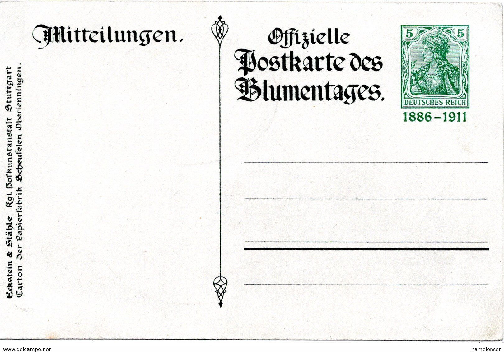 56173 - Deutsches Reich - 1911 - 5Pfg Germania PGAAnsKte "Silberhochzeit Koenigspaar Wuerttemberg", Ungebraucht - Other & Unclassified