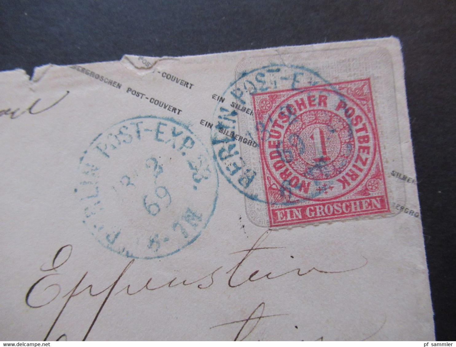 AD NDP Aufbrauchsausgabe Auf Umschlag Von Preussen Blauer Stempel Berlin Post Exp. Nach Breslau - Postal  Stationery