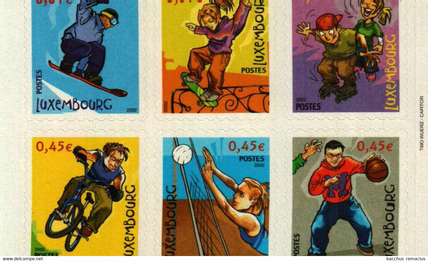 Luxembourg 1/2 Carnet De Timbres-Poste Autocollants (3x0,07+ 3x0,45 Euro) Fun Sports By Timo Wuerz 2002 - Carnets