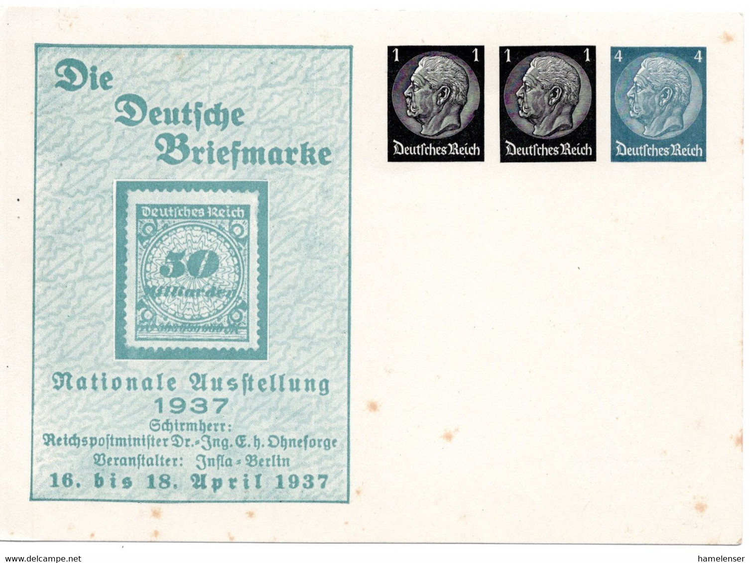 56183 - Deutsches Reich - 1937 - 1&1&4Pfg Hindenburg PGAKte "Die Deutsche Briefmarke", Ungebraucht, Etw Stockig - Stamps On Stamps