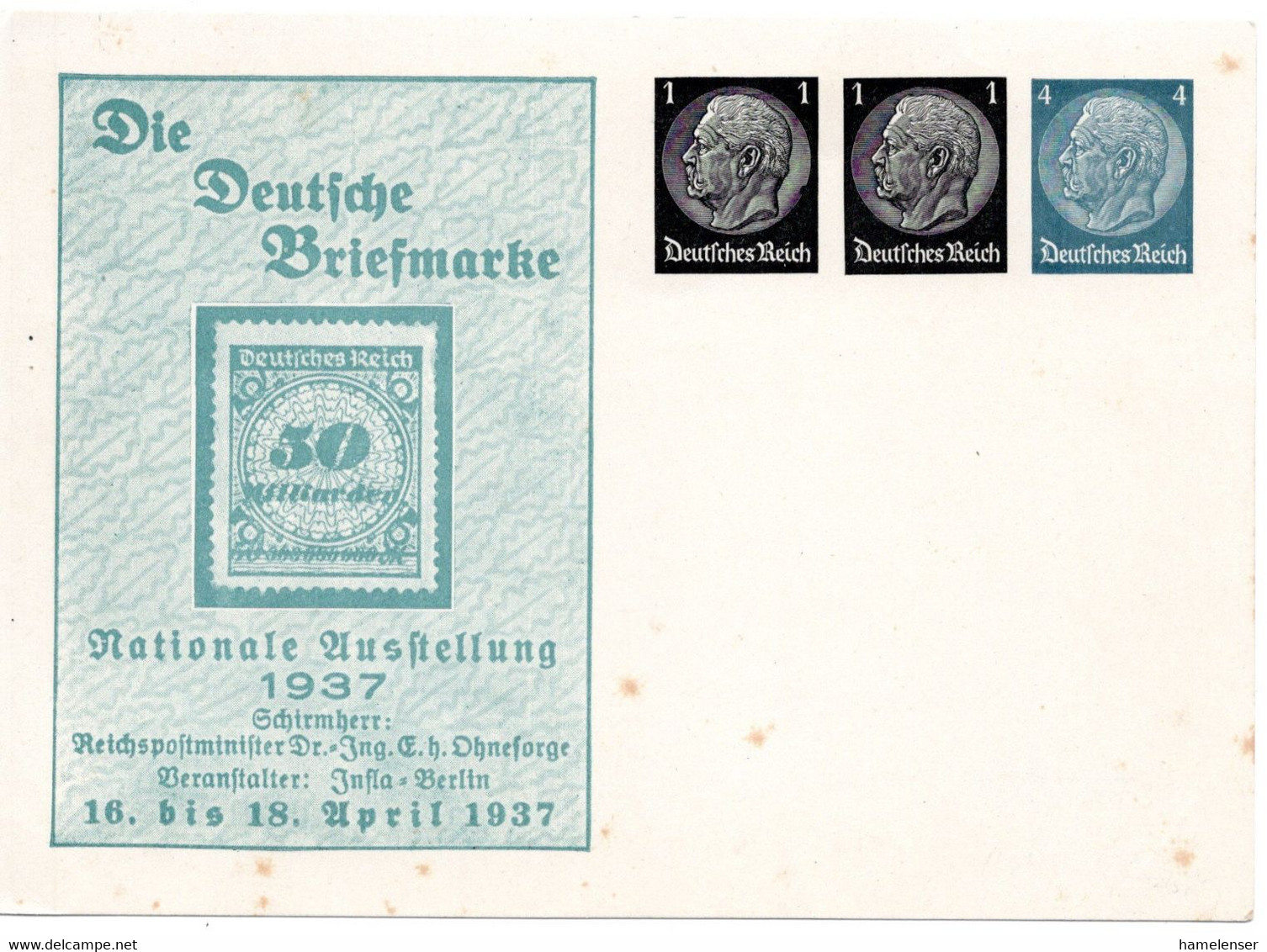 56183 - Deutsches Reich - 1937 - 1&1&4Pfg Hindenburg PGAKte "Die Deutsche Briefmarke", Ungebraucht, Etw Stockig - Sellos Sobre Sellos