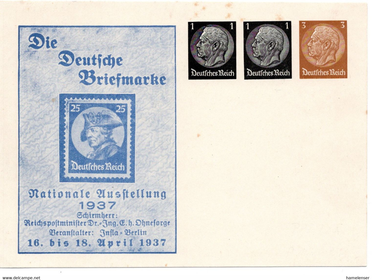 56184 - Deutsches Reich - 1937 - 1&1&3Pfg Hindenburg PGAKte "Die Deutsche Briefmarke", Ungebraucht, Etw Stockig - Sellos Sobre Sellos