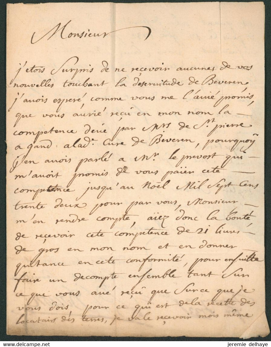 Précurseur - LAC Datée De Tournay (1733) Adressé Au Pasteur D'Ingoyghem Pour être Remis à Courtray (Poste Privée) - 1714-1794 (Paises Bajos Austriacos)