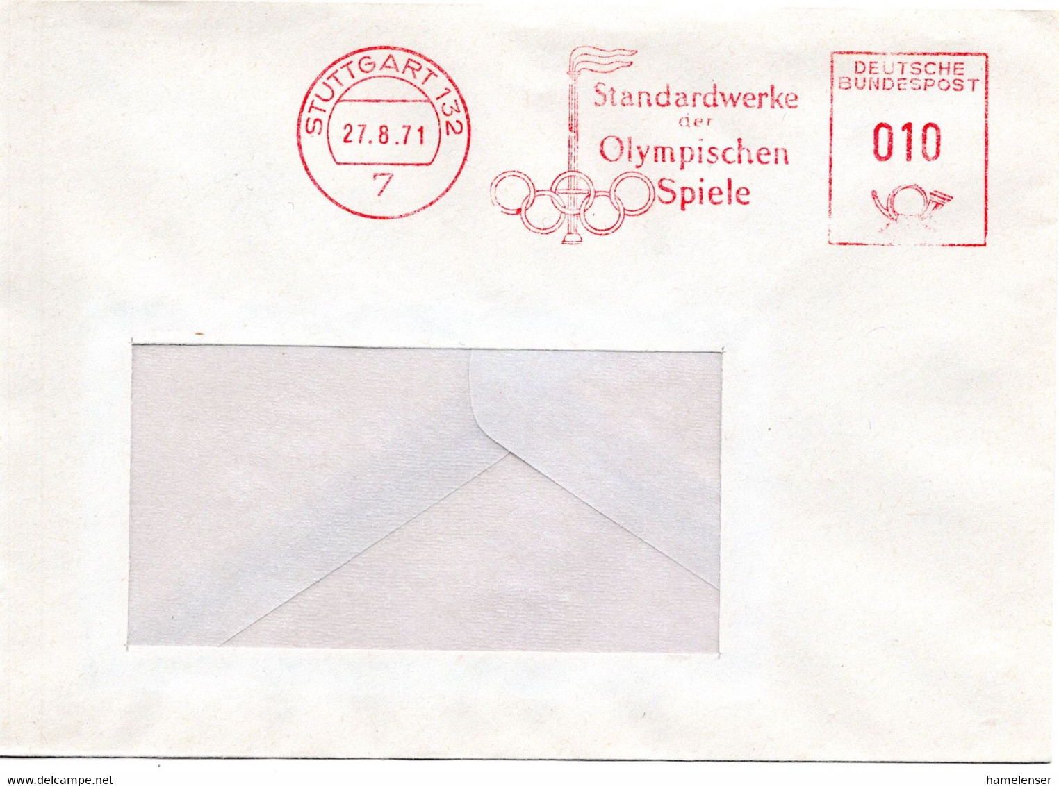 56266 - Bund - 1971 - 10Pfg AbsFreistpl A FensterDrucksBf STUTTGART - STANDARDWERKE DER OLYMPISCHEN SPIELE - Autres & Non Classés