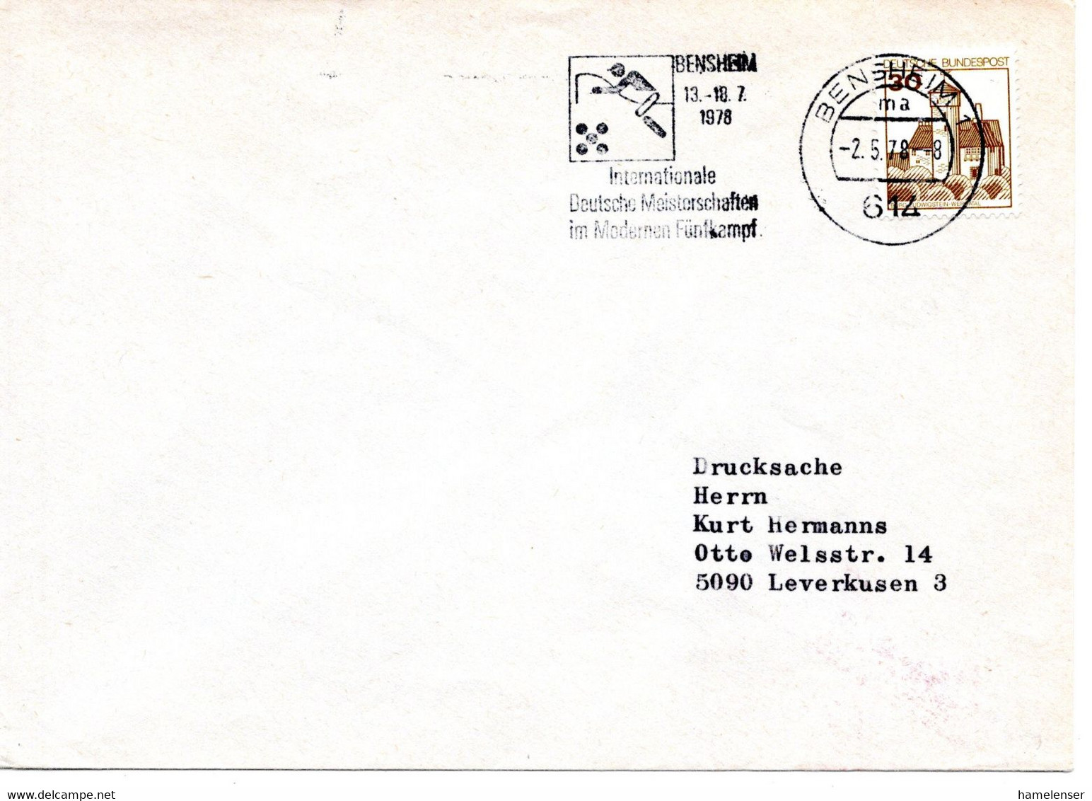 56270 - Bund - 1978 - 30Pfg B&S EF A DrucksBf BENSHEIM - ... MEISTERSCHAFTEN IM MODERNEN FUENFKAMPF -> Leverkusen - Other & Unclassified