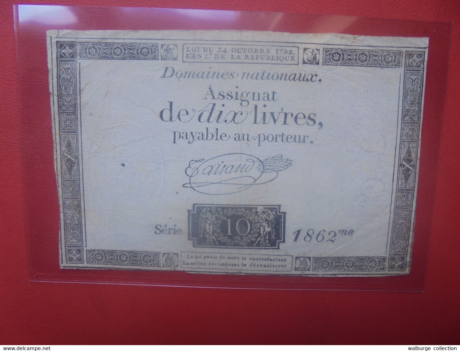 FRANCE 10 LIVRES 1792 Série 1862 Circuler (B.28) - Assignats & Mandats Territoriaux