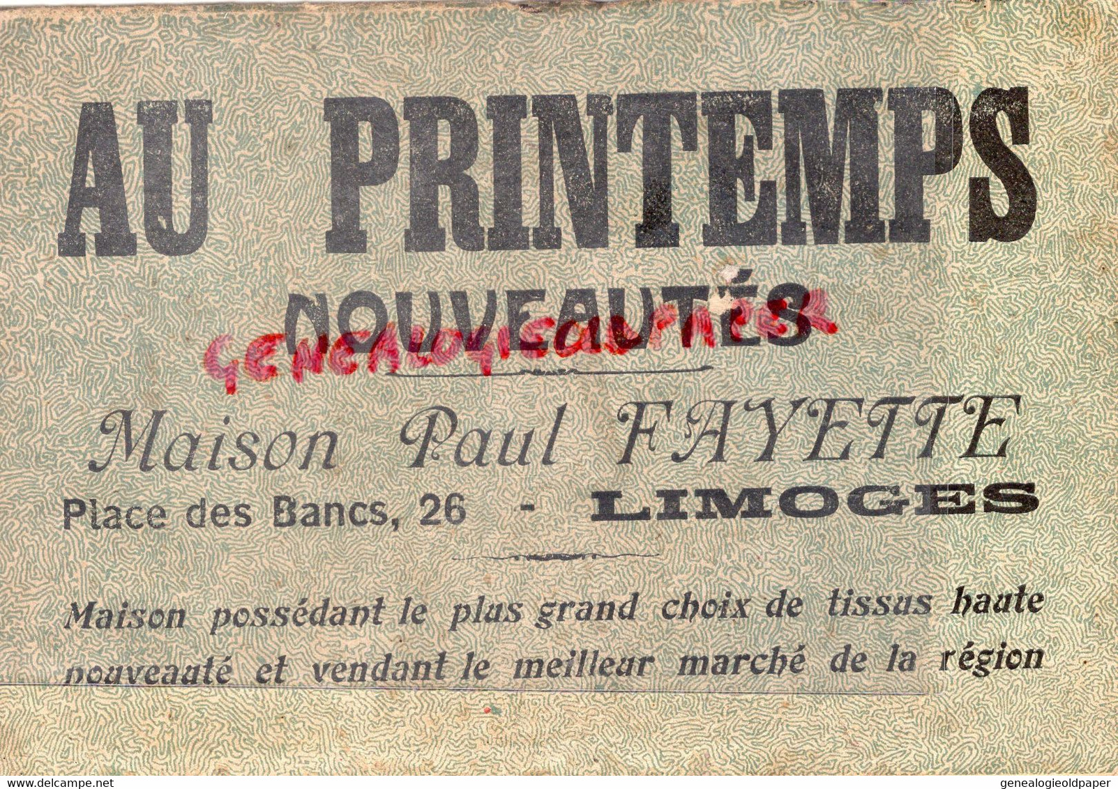 87 - LIMOGES -LIVRET PUBLICITAIRE AU PRINTEMPS NOUVEAUTES MAISON PAUL FAYETTE 26 PLACE DES BANCS-CONTE FEES OISEAU BLEU - Textile & Vestimentaire