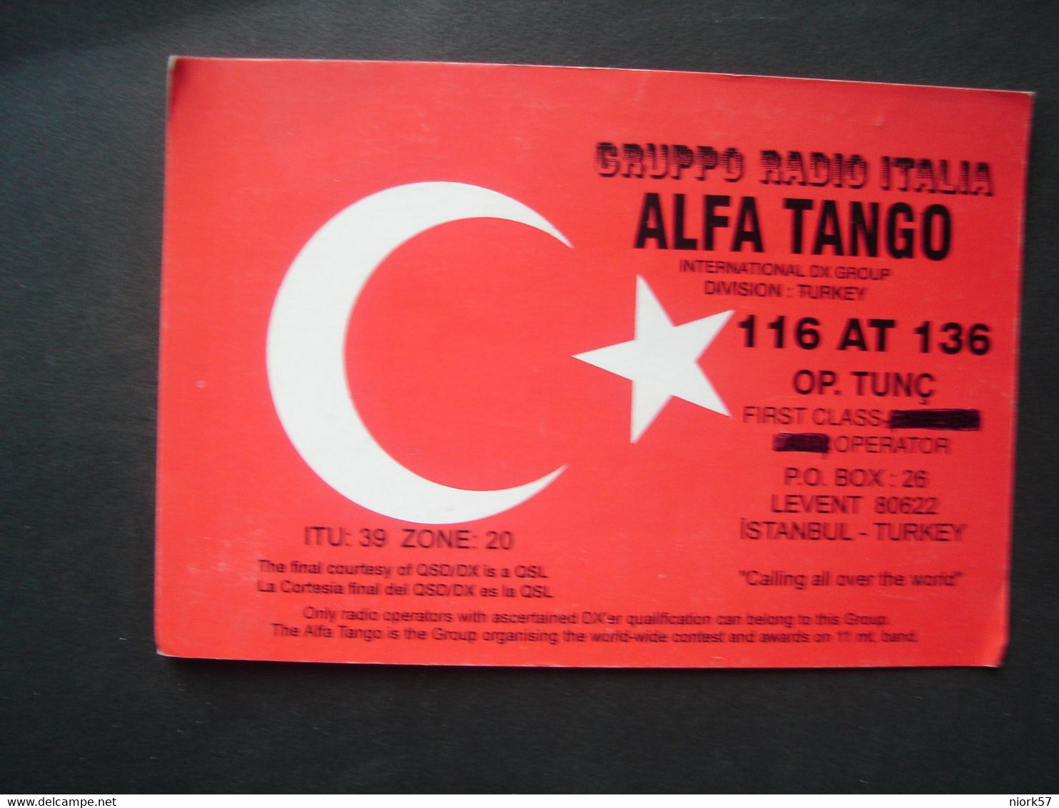 TURKEY   POSTCARDS QSL DX RADIO GROUP ALFA TANGO 2 SCAN - Radio