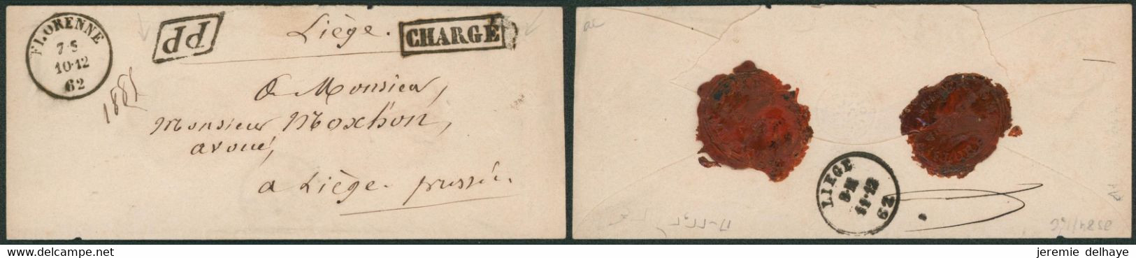 Enveloppe Non Affranchie Chargé (Florenne, 1862) En PP > Liège / Pressé, Cachet De Cire. - Landelijks Post