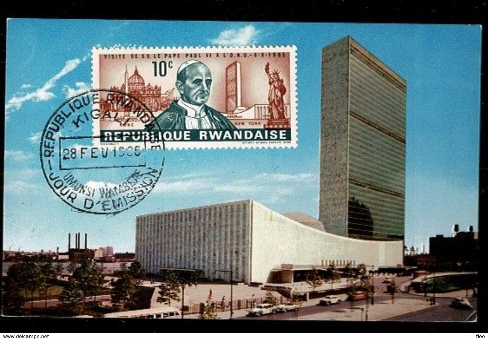 République Rwandaise: OBP-COB. 1967- N°144. *VISITE DU PAPE A L'O.N.U. 10c FDCard - 1962-1969