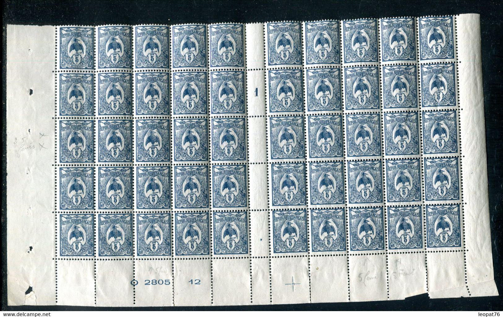 Nouvelle Calédonie - N° 114 X 50 Millésime 1 - Variété Chiffre 5 Fermé X7 N** - Unused Stamps